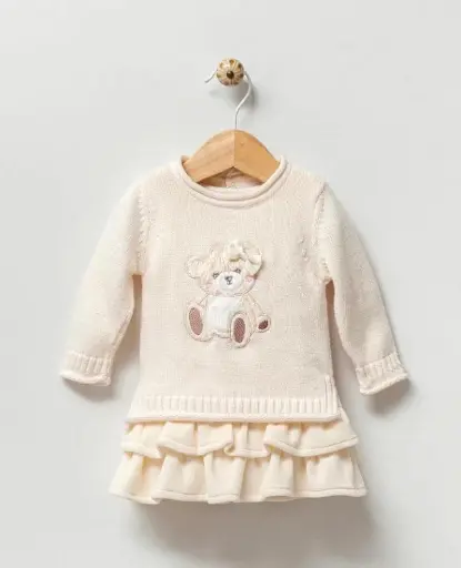 Wit/Beige setje met beer 9-12 maanden